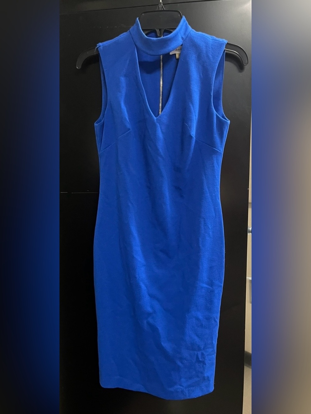 Calvin Klein Bold Royal Blue V-Neck Midi Sheath Dress